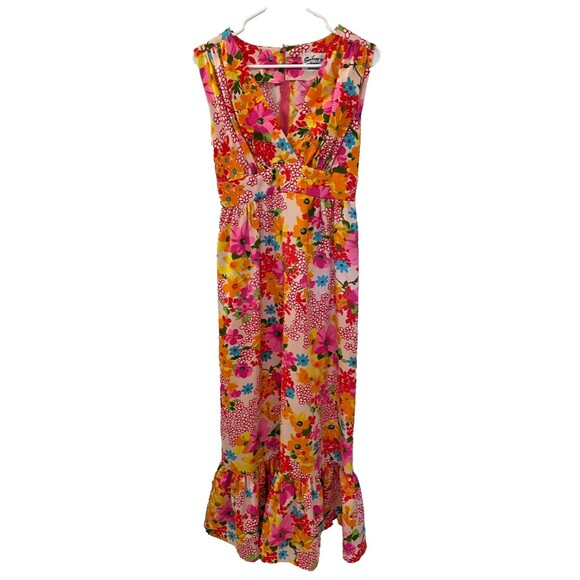Vintage Retro Flower Power Sun Fashions of Hawaii Floral Maxi Dress Size 10 MINT - Picture 4 of 16